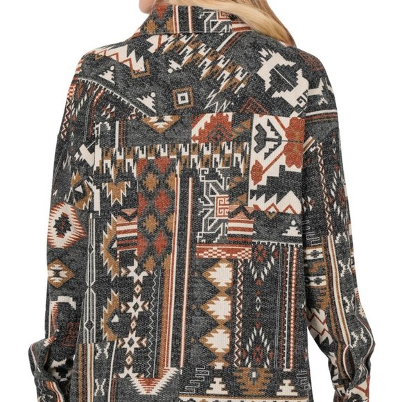 Zenana Outfitters Jackets Coats Jacquard Aztec Oversized Shacket 